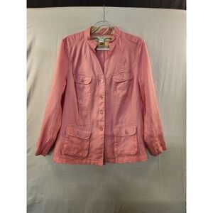 Tweeds Women's Bubblegum Pink‎ 100% Linen Safari Utility Jacket Size 18W Summer
